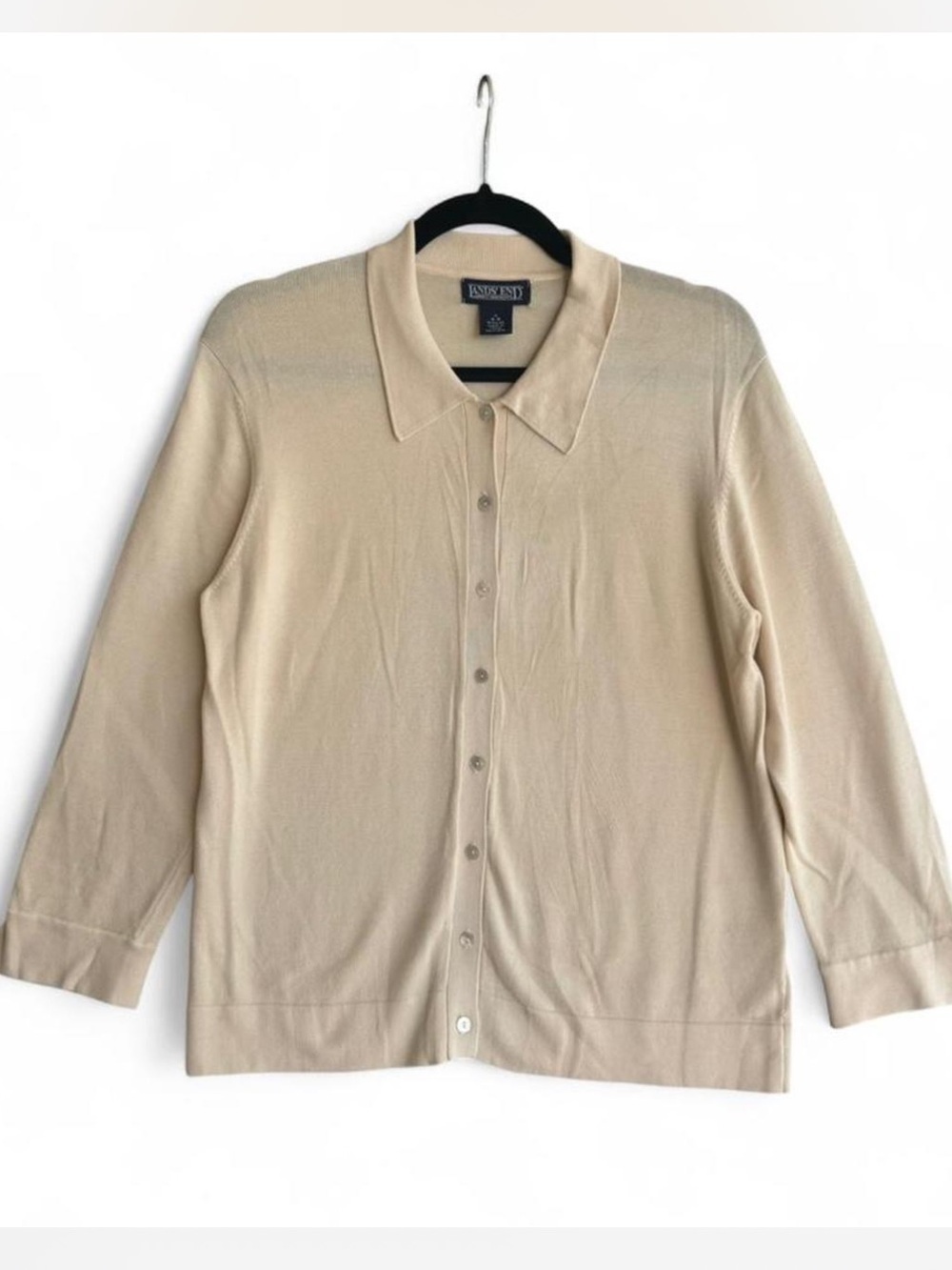 Lands' End Silk Blend Beige Button-Front Women’s Cardigan